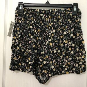 Pink Rose Womens Short Small Black Floral Stretch Waist‎ Pull On Mini NWT
